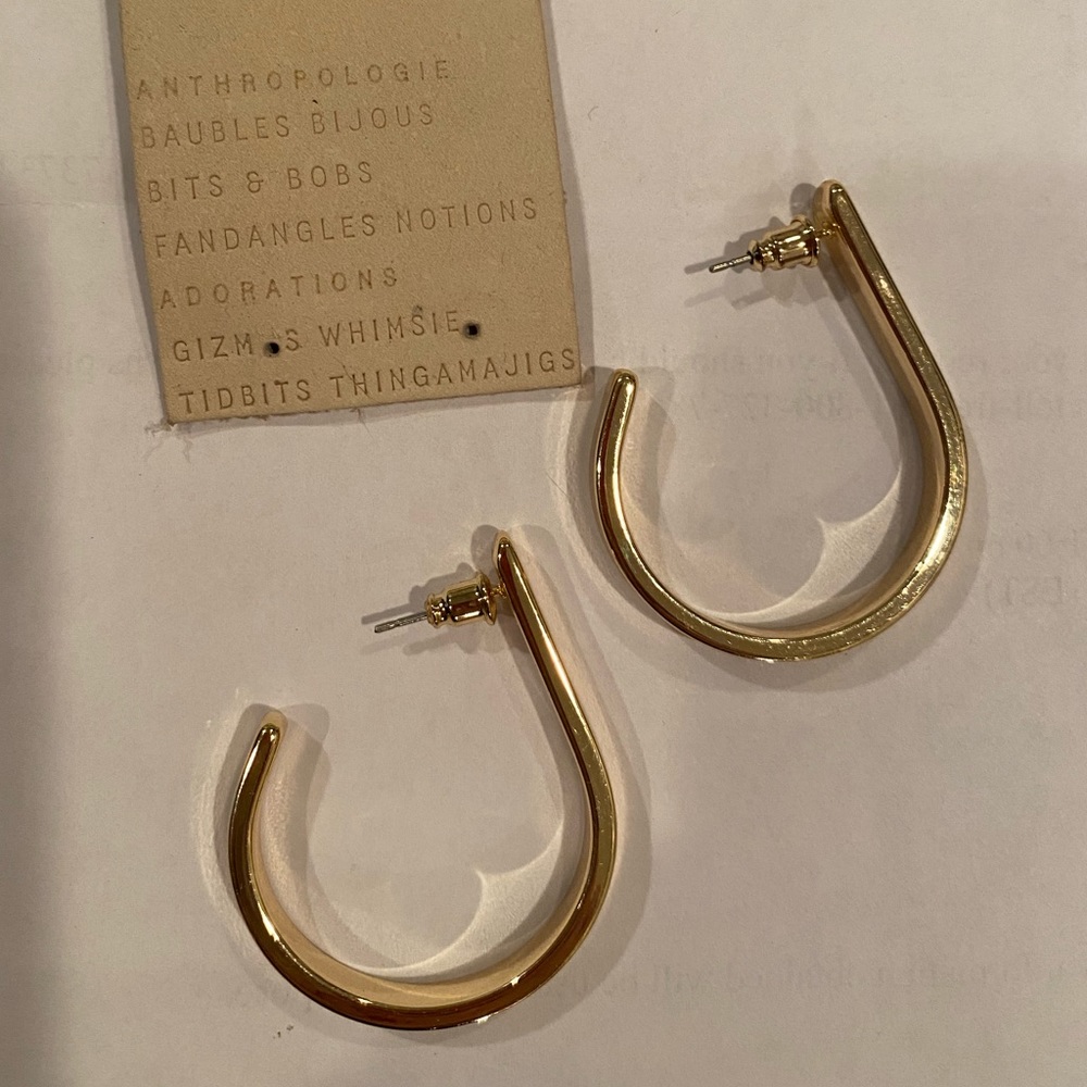 Anthropologie Square Teardrop Hoop Earrings GOLD tone NWT